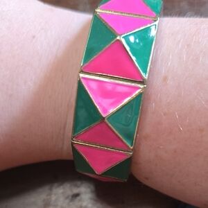 Geometric Hinged Pink and Green Clamper Bracelet
